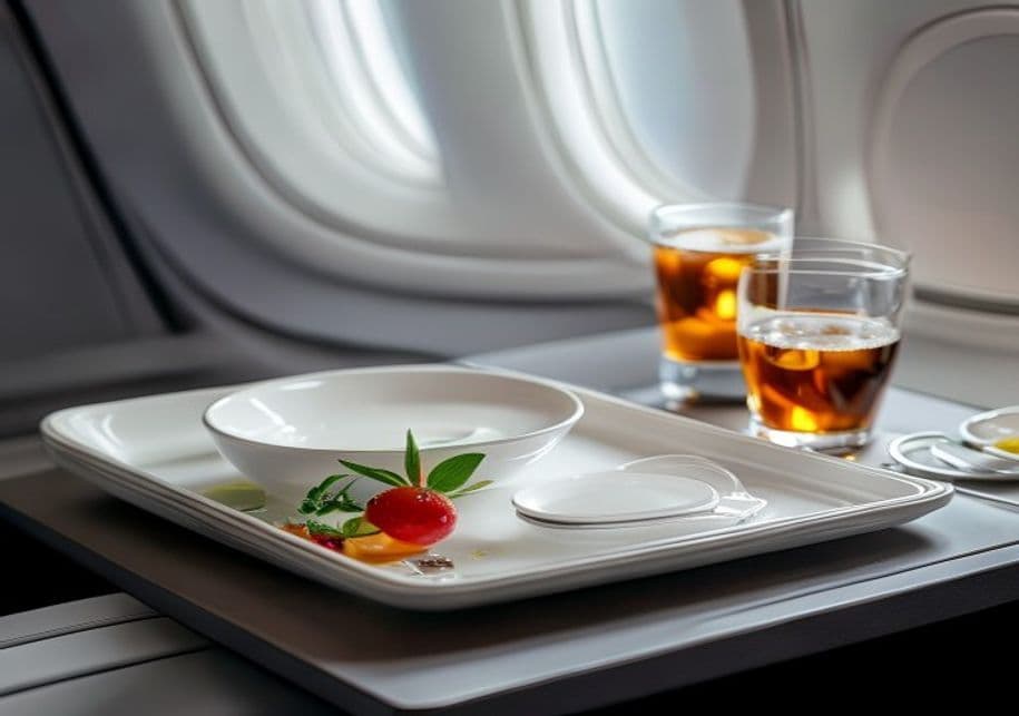Aeroservey premium cabin meal service close-up — consistent inflight quality